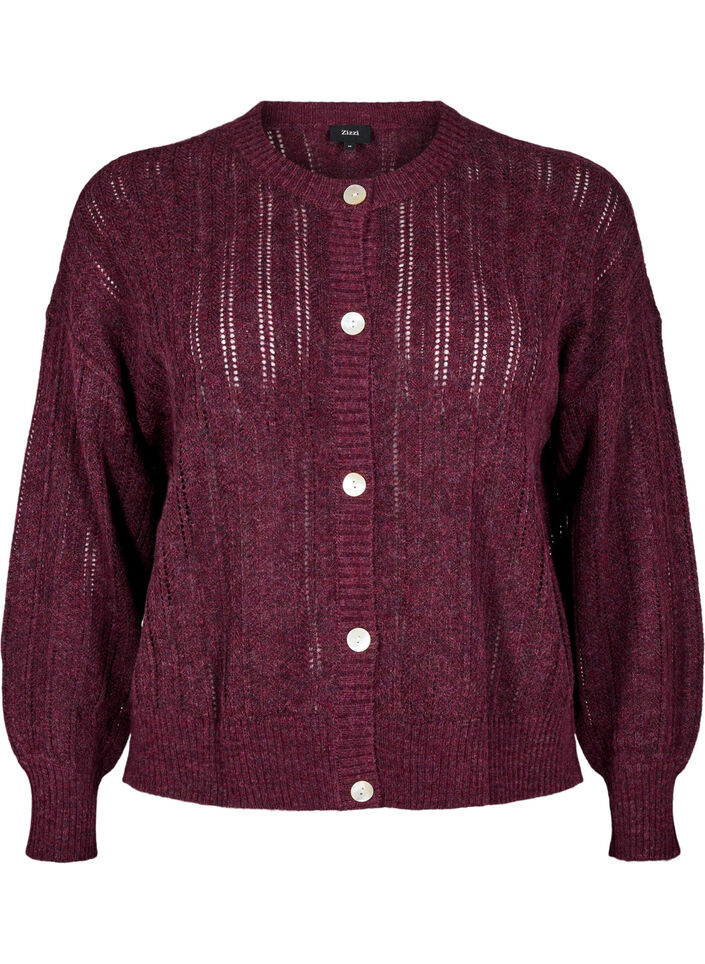 Cardigan en maille ajour&eacute;e, Bordeaux fonc&eacute;, Packshot image number 0