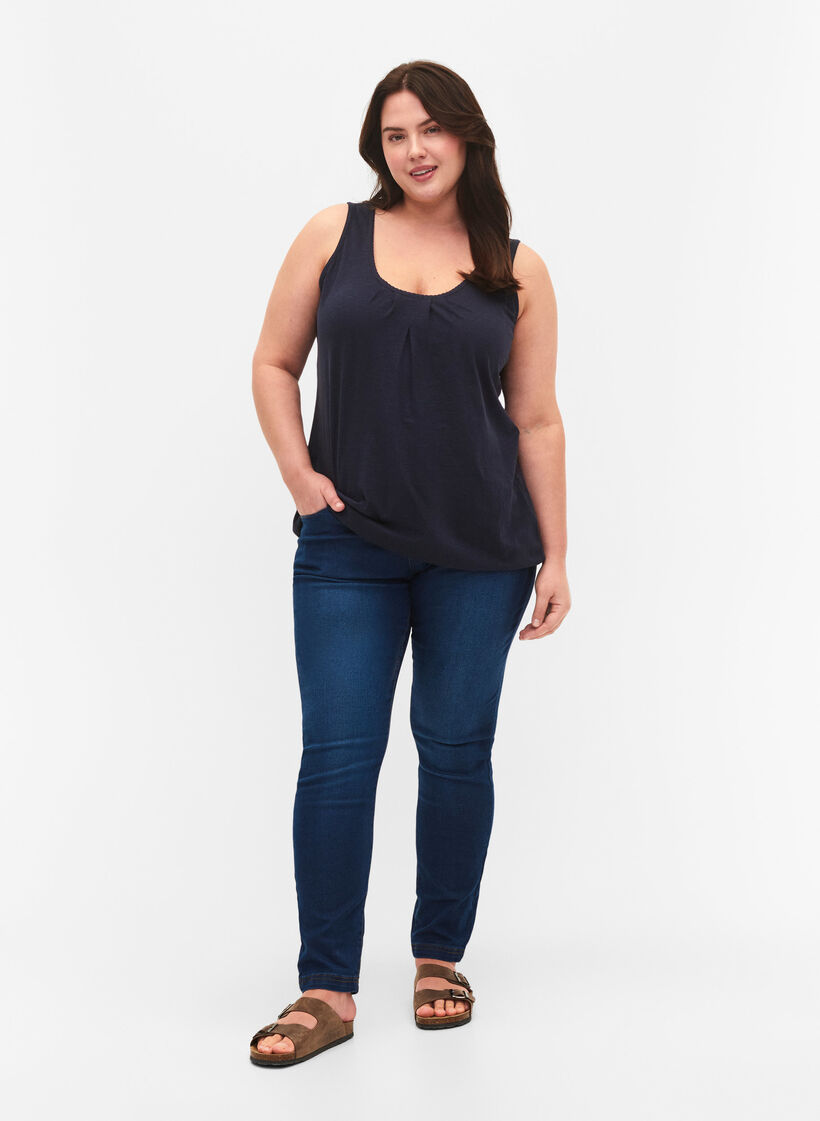 Top en coton avec bordure en dentelle, Navy Blazer, Model image number 2