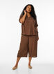 Pantalon culotte en mousseline de coton avec taille haute, Marron, Model image number 0