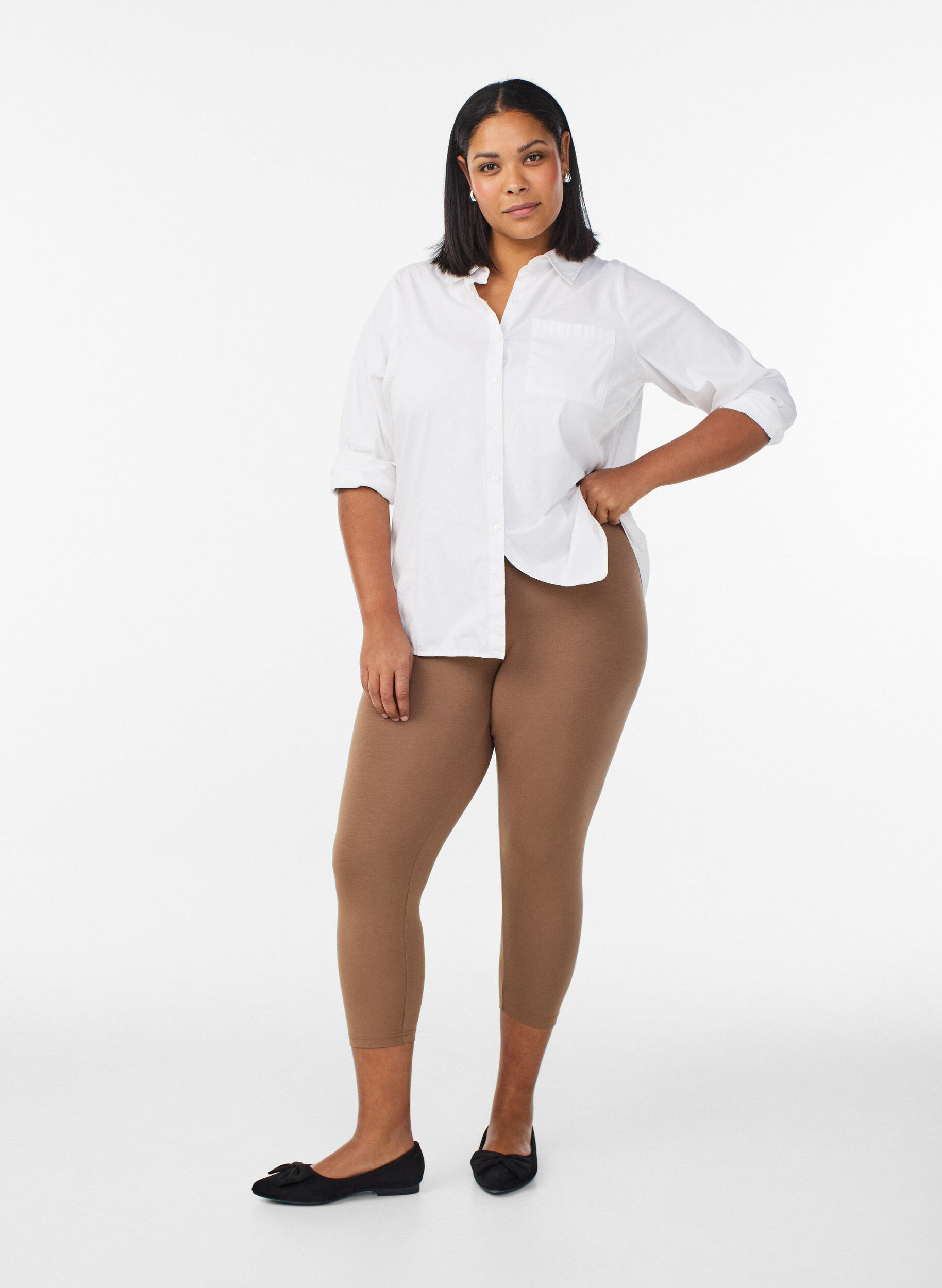 ZizziLeggings basiques longueur 3/4 en viscose, Marron, Model image number 1