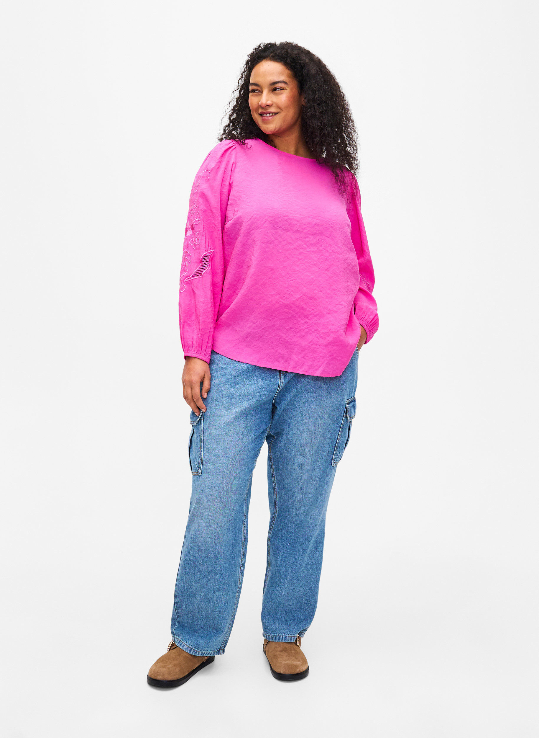 Zizzi Chemisier en TENCEL&trade; Modal avec des broderies, Phlox Pink, Model image number 3