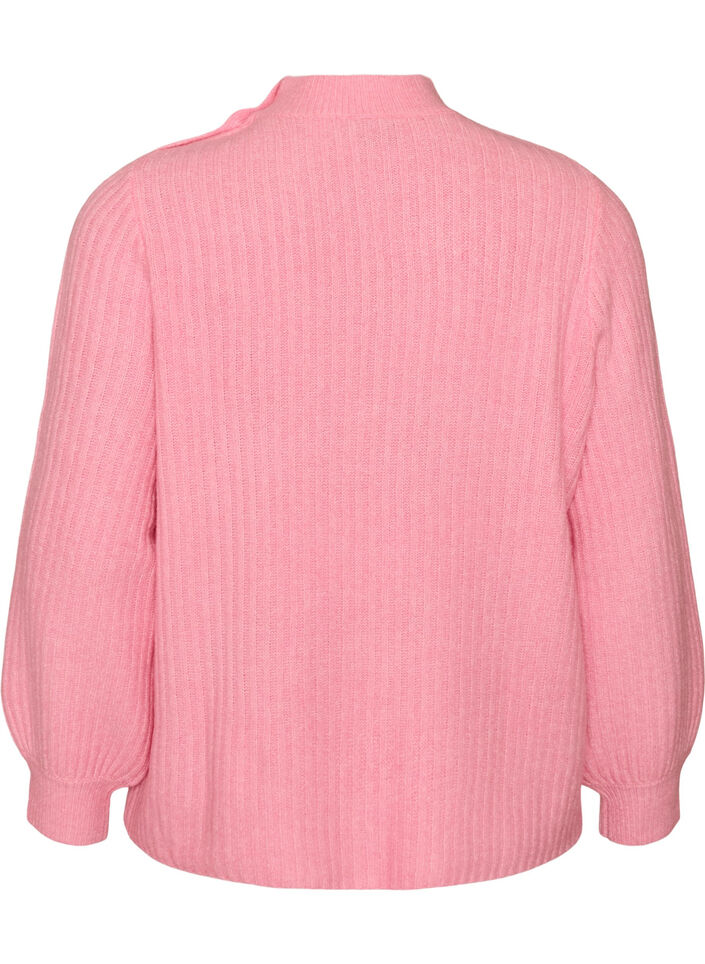 Pull c&ocirc;tel&eacute; &agrave; manches bouffantes et boutons, Rose, Packshot image number 1