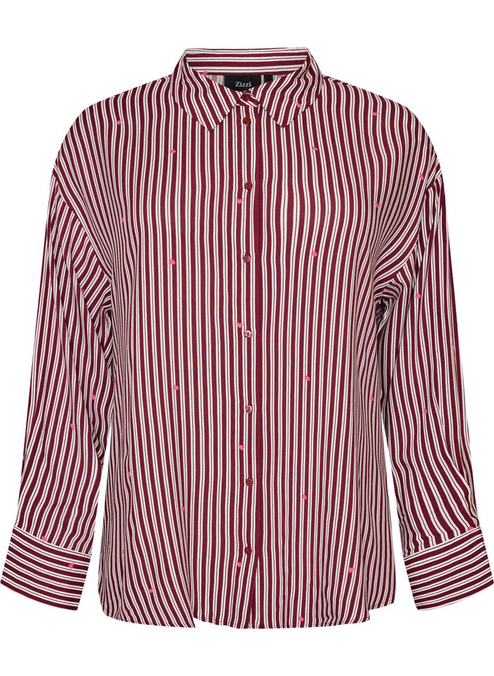 Chemise de nuit &agrave; rayures et c&oelig;urs, Bordeaux fonc&eacute;, Packshot image number 0