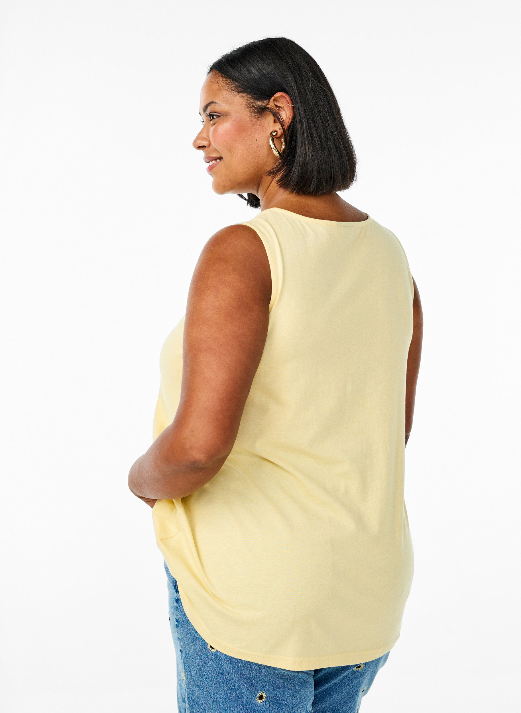 Zizzi Top en coton avec forme en A, Jaune, Model image number 2