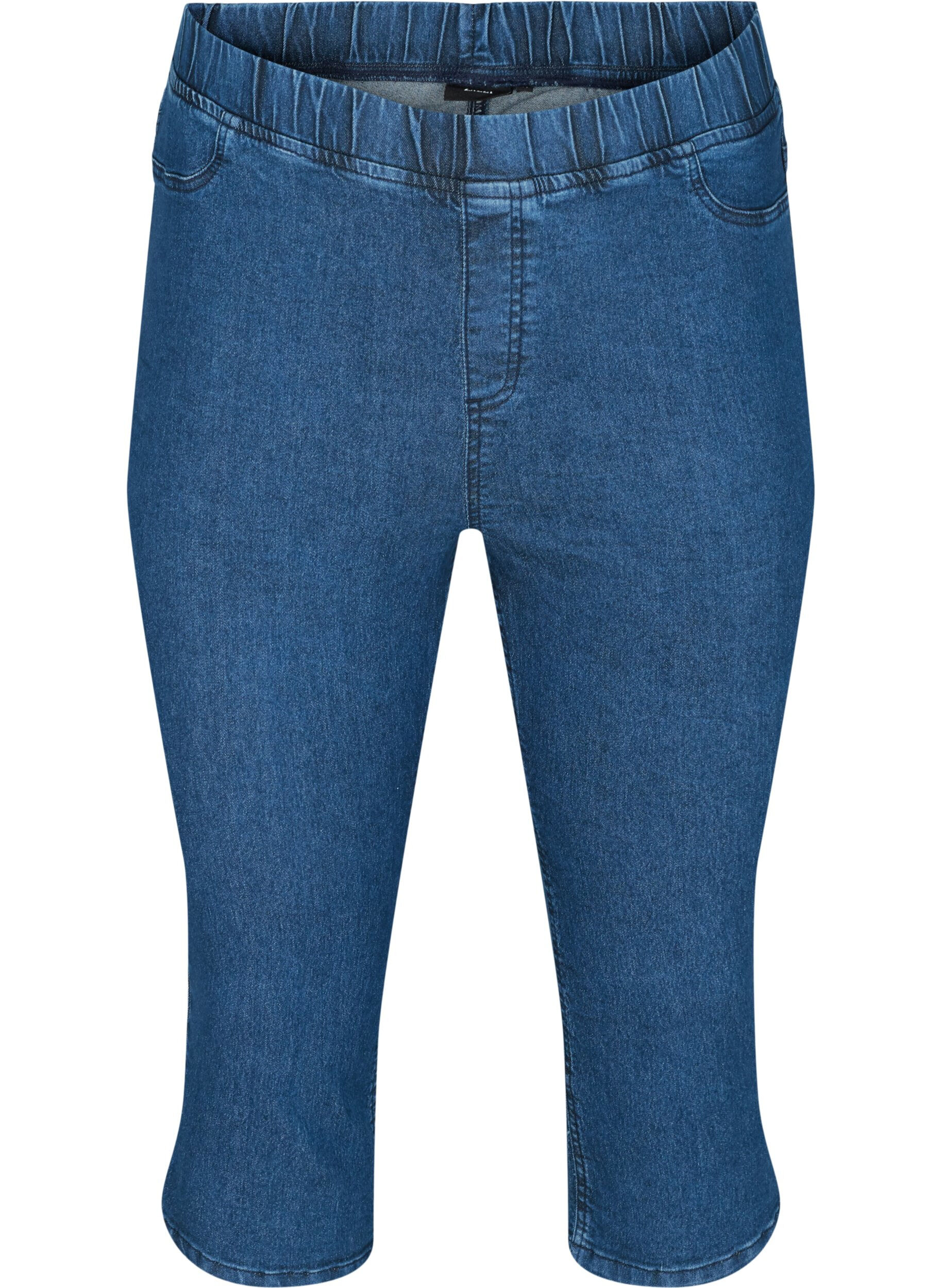 Zizzi Pantacourt en coton m&eacute;lang&eacute;, Dark blue denim, Packshot image number 0