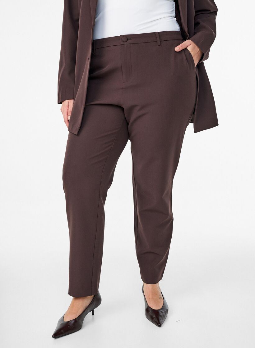 Pantalon avec poches et jambes droites, Marron, Model image number 2