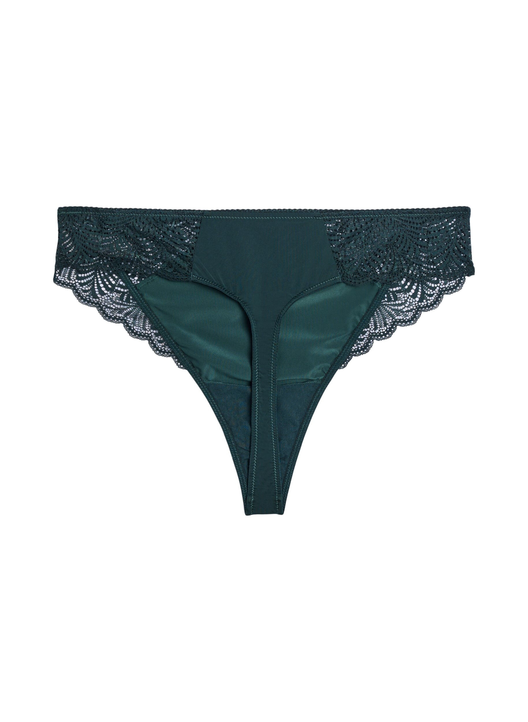 Zizzi String en microfibre avec d&eacute;tails en dentelle, Vert fonc&eacute;, Packshot image number 1