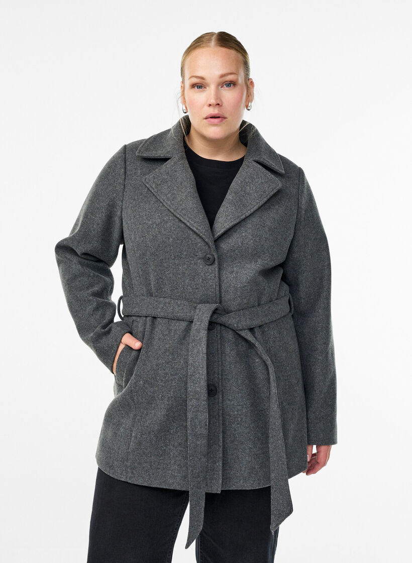Manteau court avec une ceinture, Gris, Model image number 0