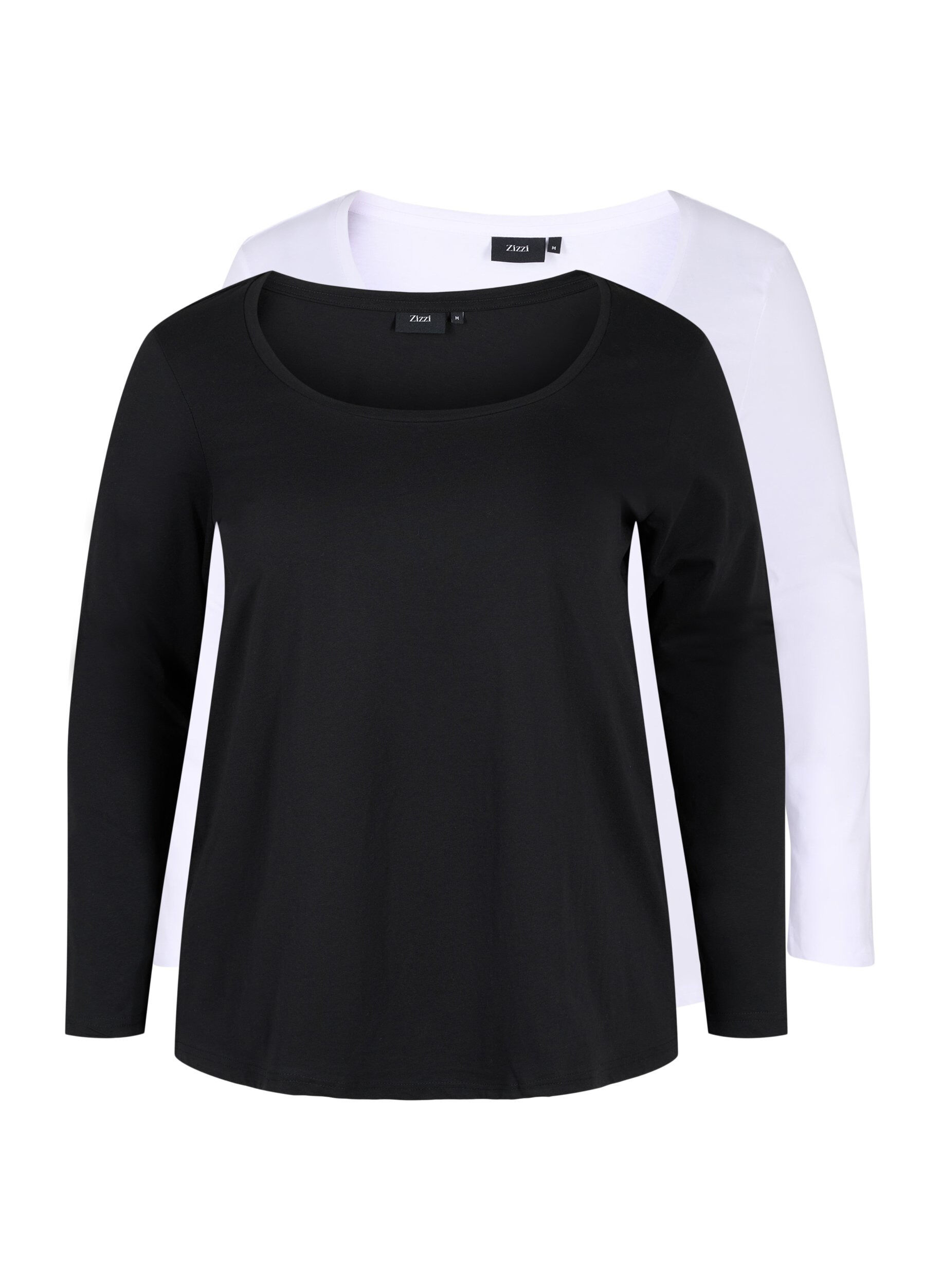 Zizzi Lot de 2 blouses basiques en coton, Black/Bright W, Packshot image number 0
