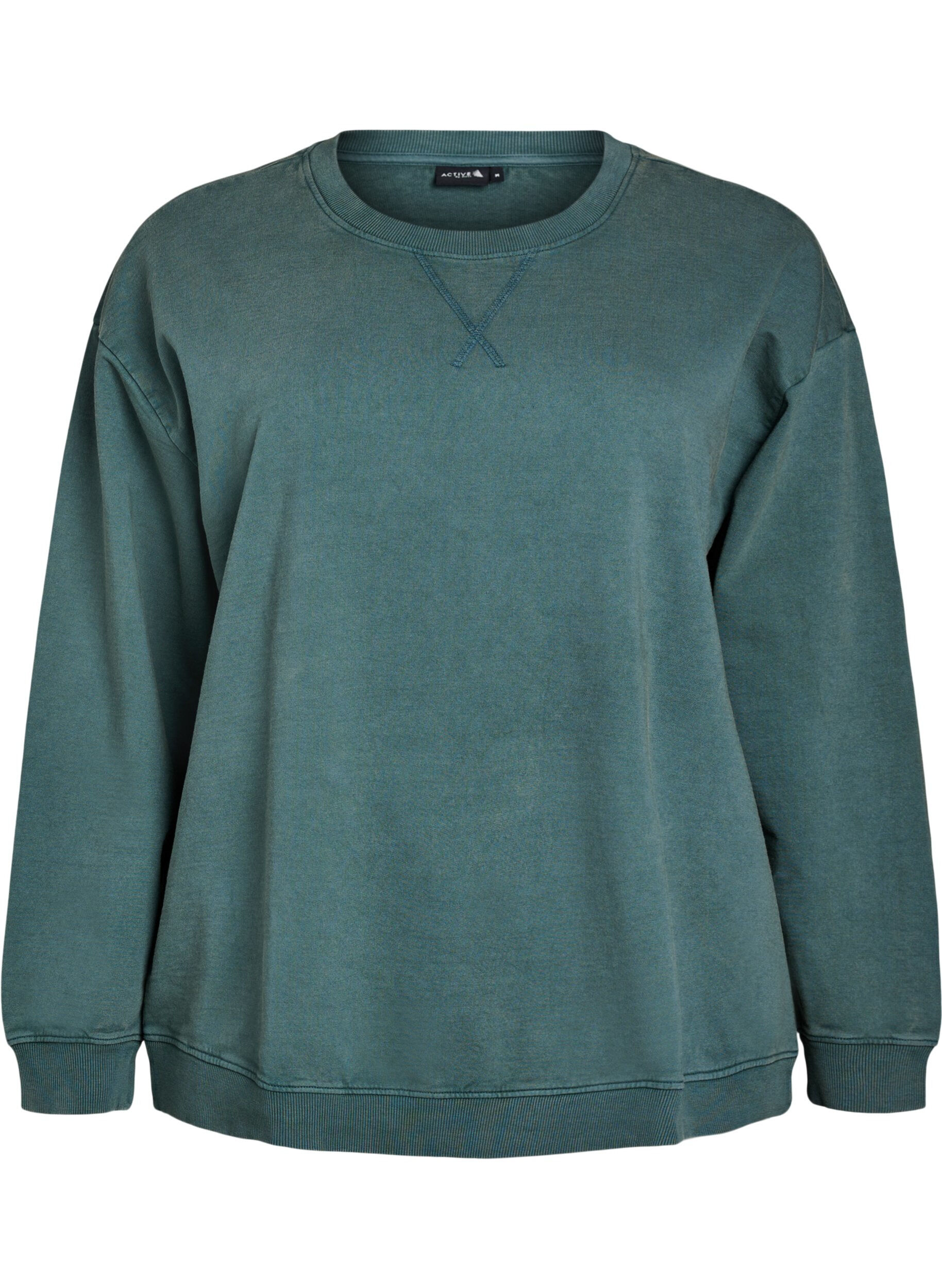 Zizzi Sweat-shirt ample &agrave; l'aspect d&eacute;lav&eacute;, Vert fonc&eacute;, Packshot image number 0