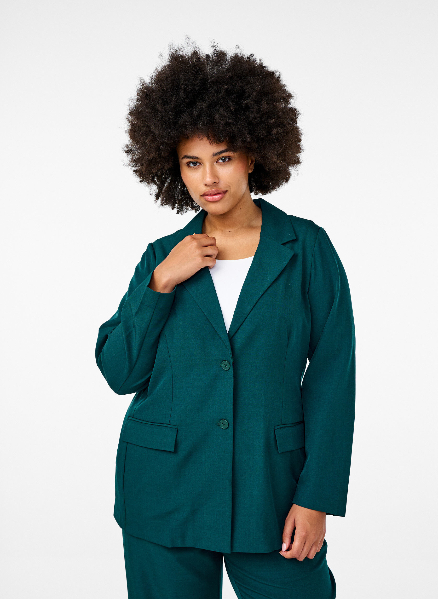 Zizzi FLASH - Blazer avec des poches et une fente, Vert, Model image number 0