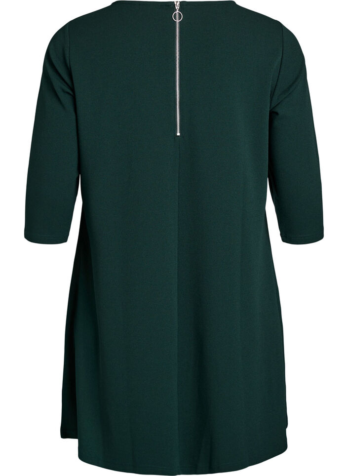 Robe courte &eacute;vas&eacute;e &agrave; manches 3/4, Vert fonc&eacute;, Packshot image number 1