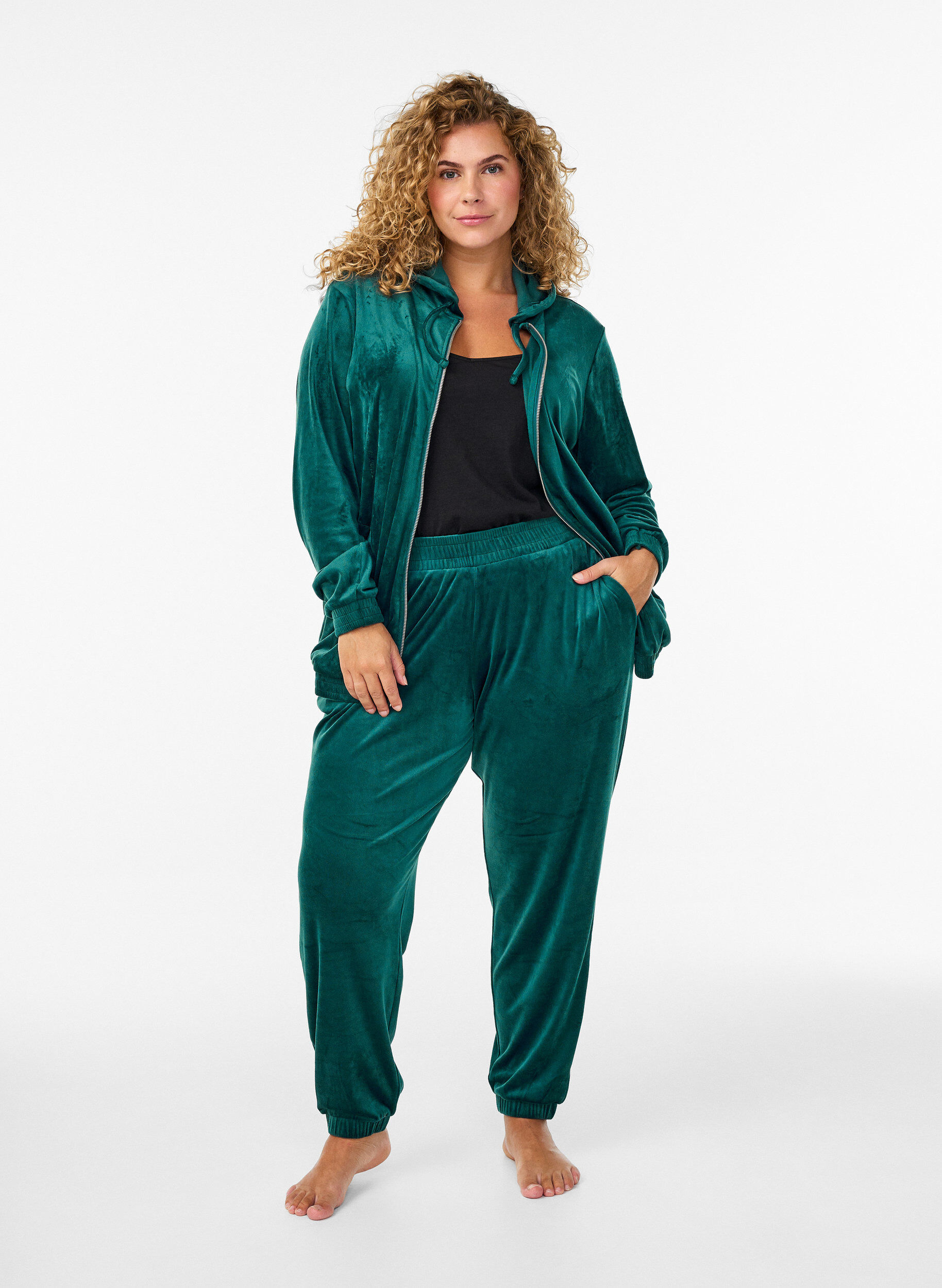 Pantalon ample en velours, Vert, Model