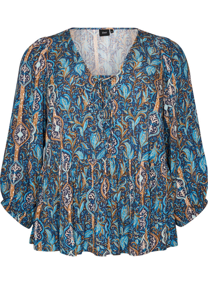 Blouse &agrave; imprim&eacute; cachemire et d&eacute;tails en dentelle, Bleu Clair, Packshot image number 0
