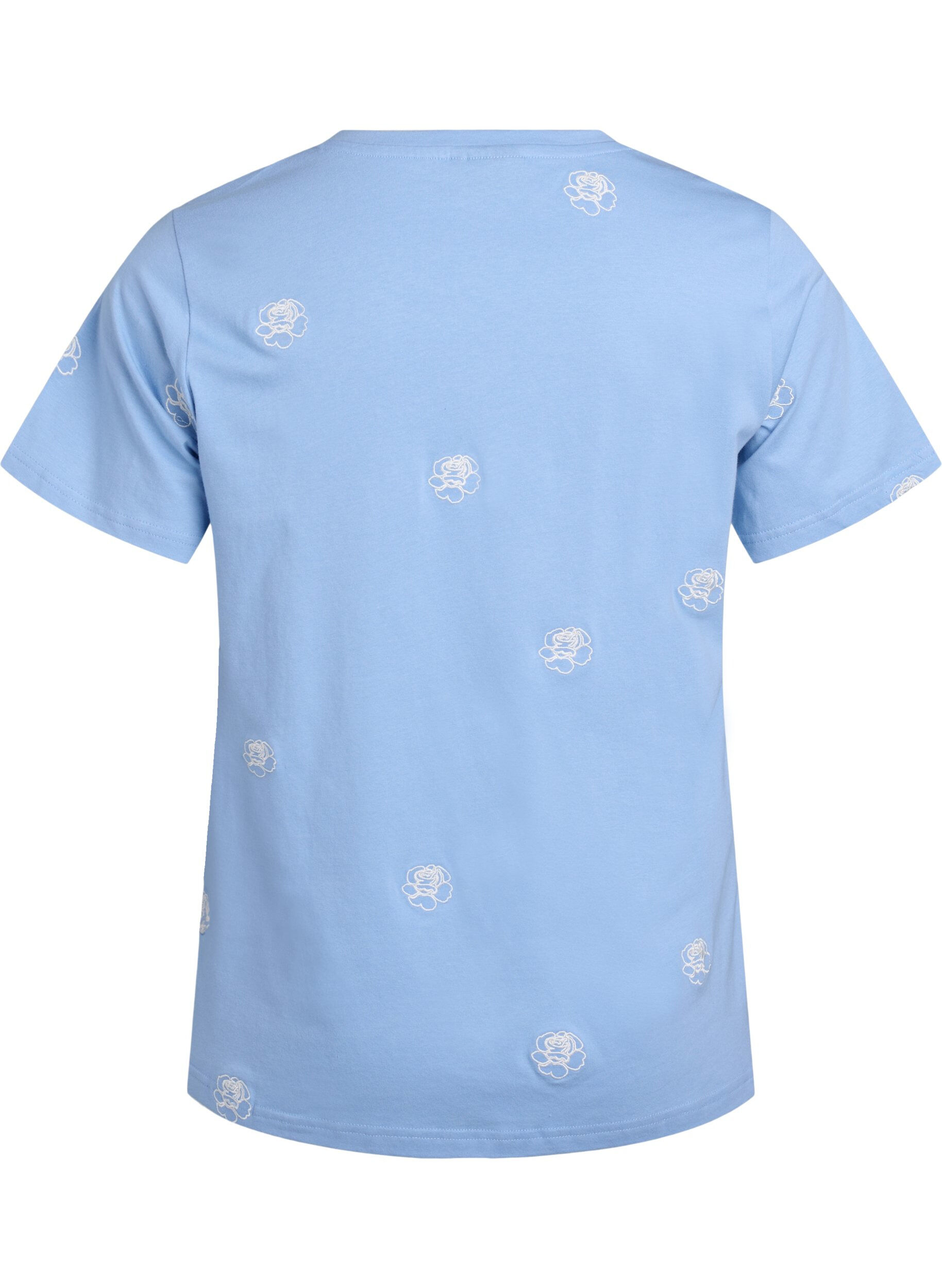 Zizzi T-shirt en coton biologique avec motifs brod&eacute;s, Bleu Clair, Packshot image number 1