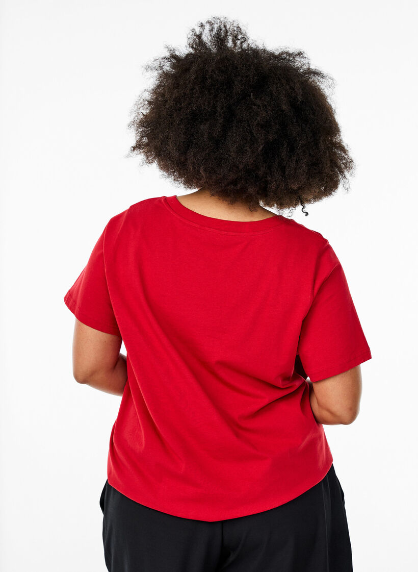 T-shirt en coton simple avec encolure en V, Rouge, Model image number 2