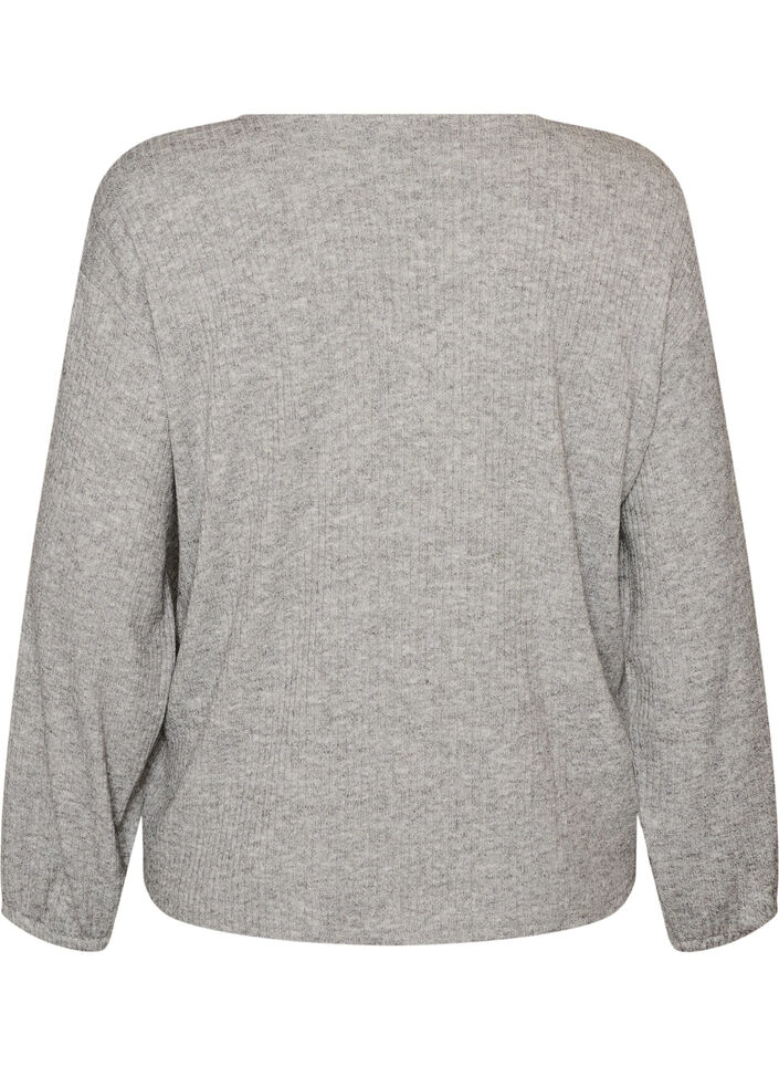 Blouse en jersey c&ocirc;tel&eacute; avec col en V, Gris, Packshot image number 1