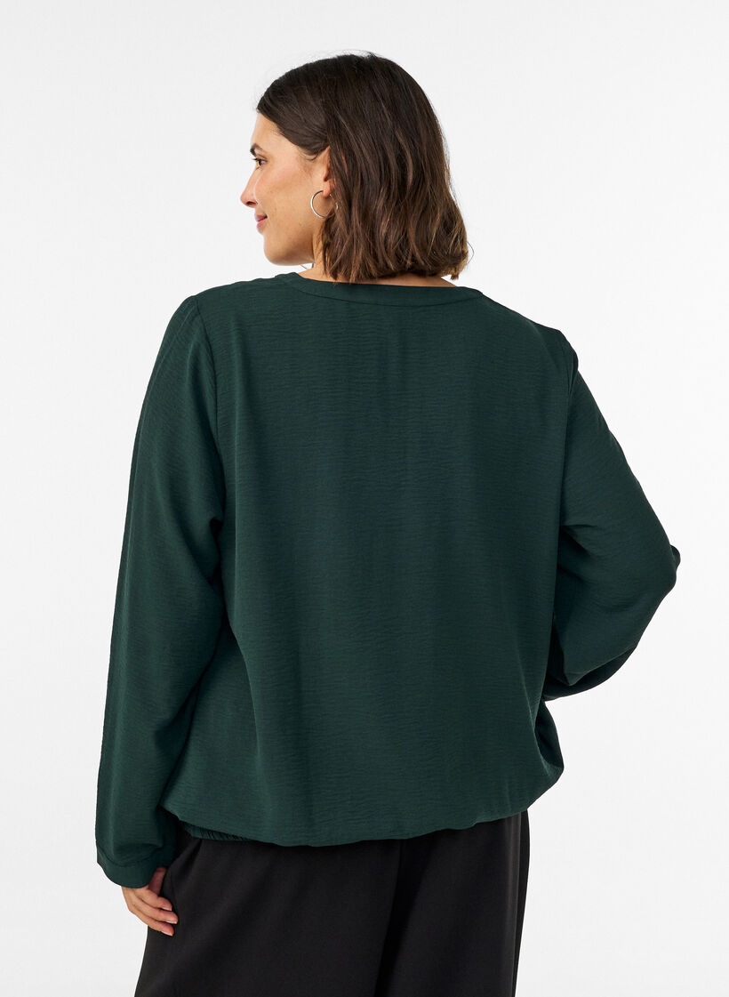 Blouse &agrave; la silhouette ballon avec col en V, Vert fonc&eacute;, Model image number 2