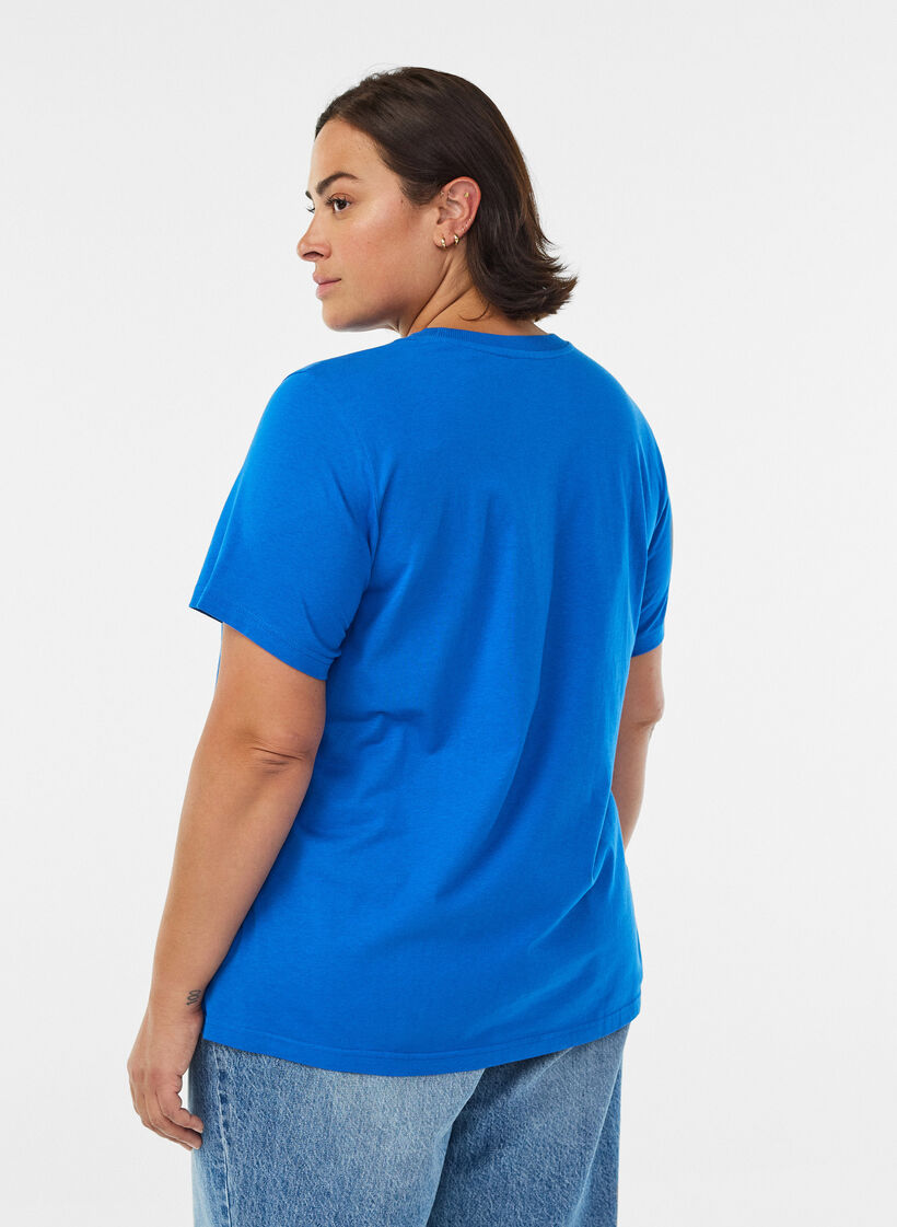 T-shirt basique en coton &agrave; col rond, Bleu, Model image number 2