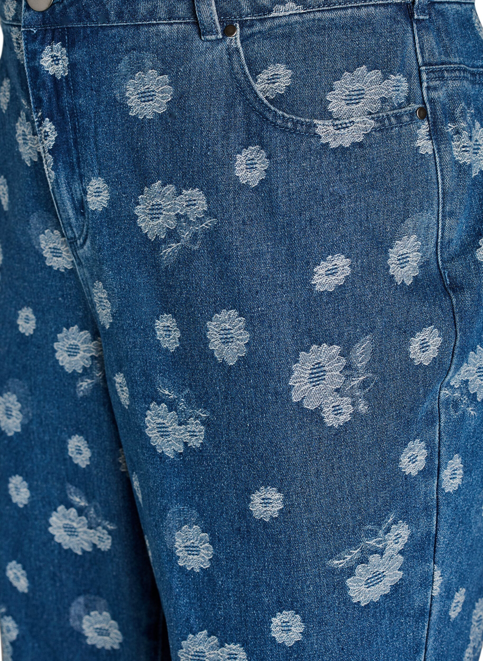 Zizzi Jean Gemma taille haute &agrave; fleurs, Bleu, Packshot image number 2
