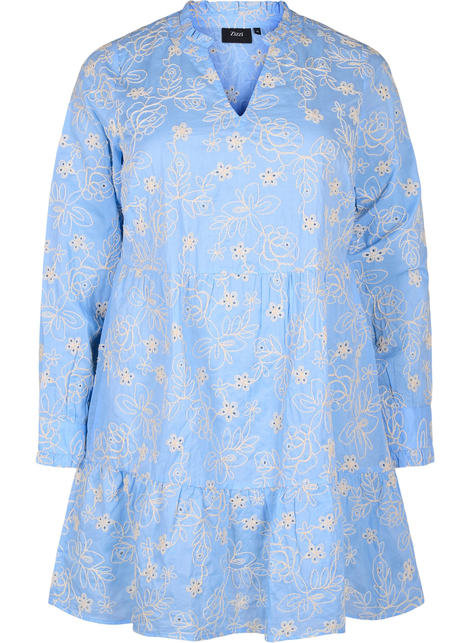 Zizzi Robe &agrave; fleurs brod&eacute;es et manches longues, Bleu Clair, Packshot image number 0