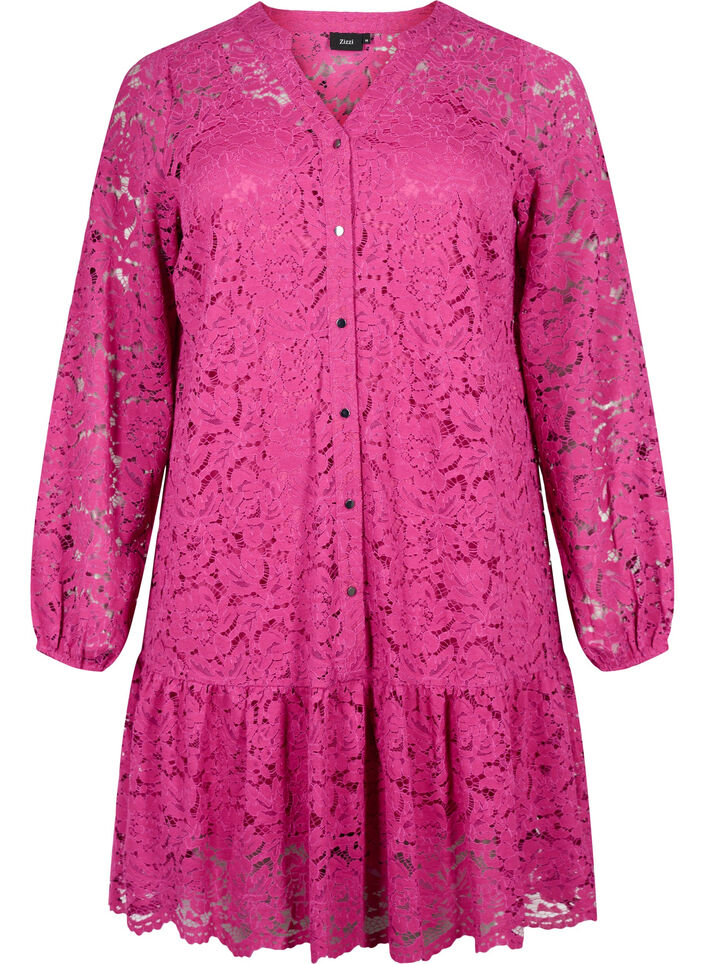 Robe en dentelle avec boutons et forme en A, Festival Fuchsia, Packshot image number 0