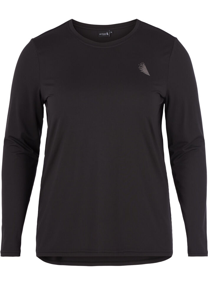T-shirt fitness &agrave; manches longues, Noir, Packshot image number 0