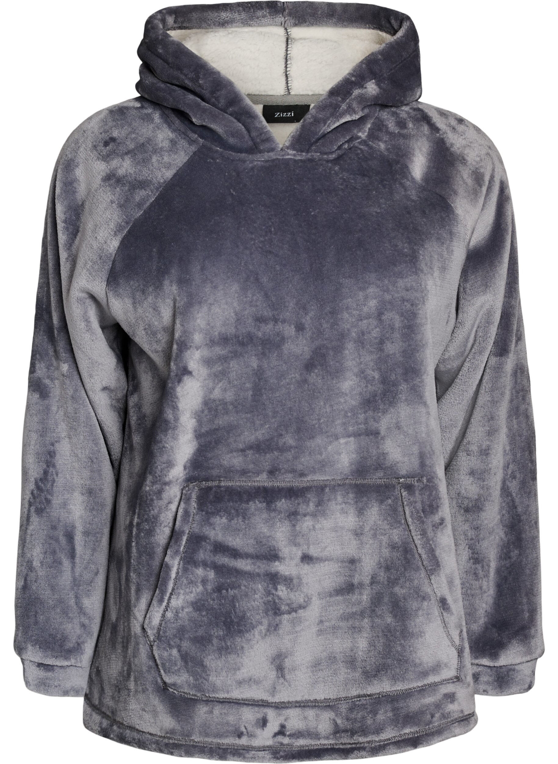 ZizziSweat &agrave; capuche en velours avec poche kangourou, Gris, Packshot image number 0