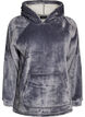 Sweat &agrave; capuche en velours avec poche kangourou, Gris, Packshot image number 0