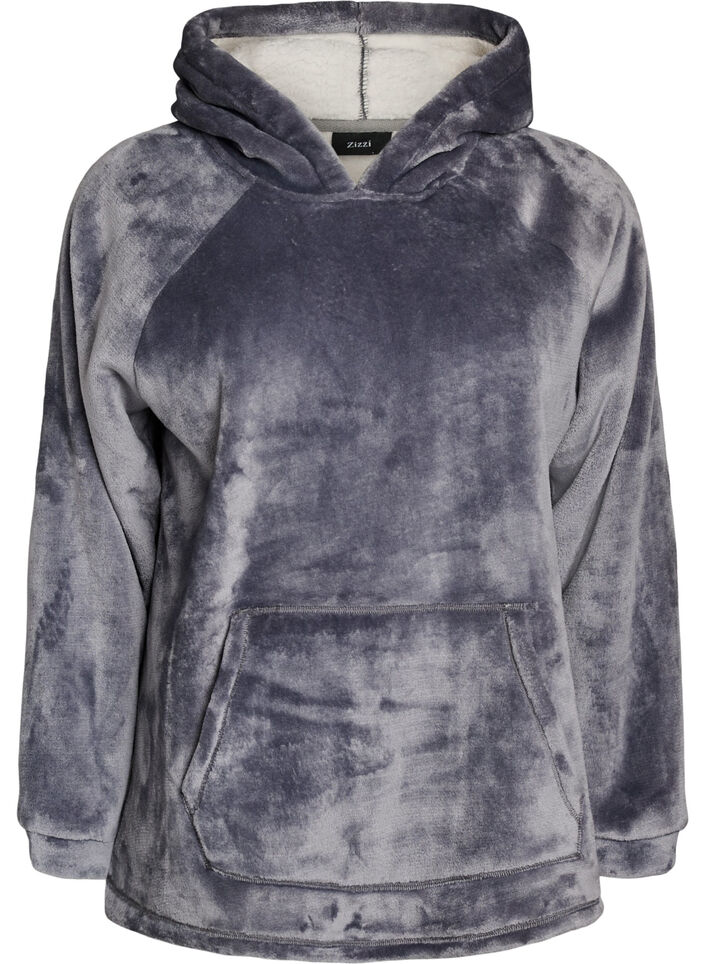 Sweat &agrave; capuche en velours avec poche kangourou, Gris, Packshot image number 0