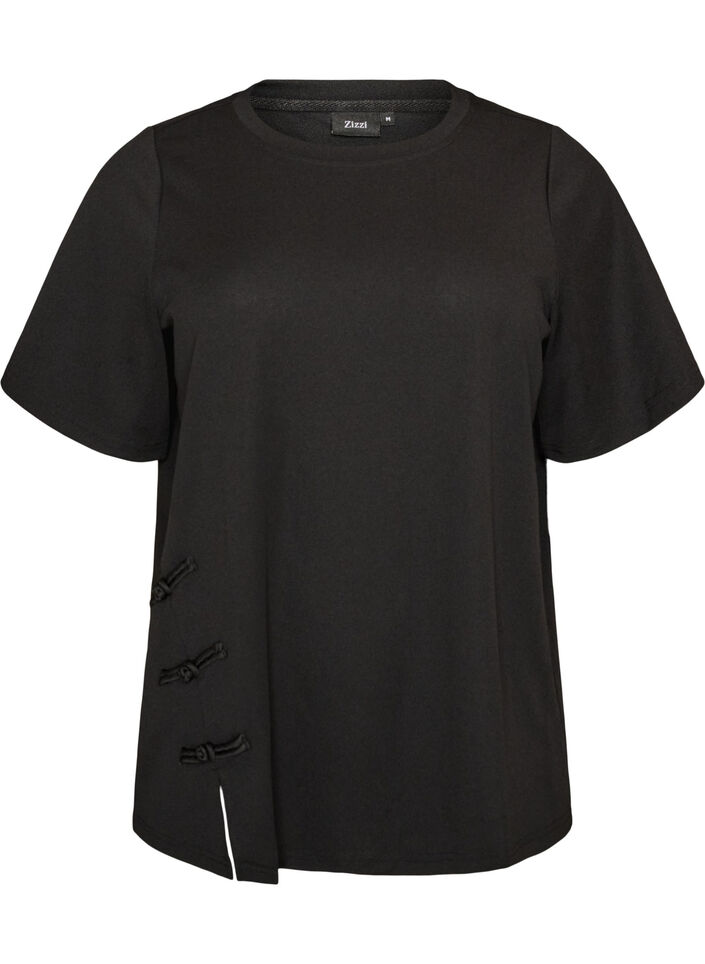 T-shirt avec fentes et fermetures par n&oelig;uds d&eacute;coratifs, Noir, Packshot image number 0
