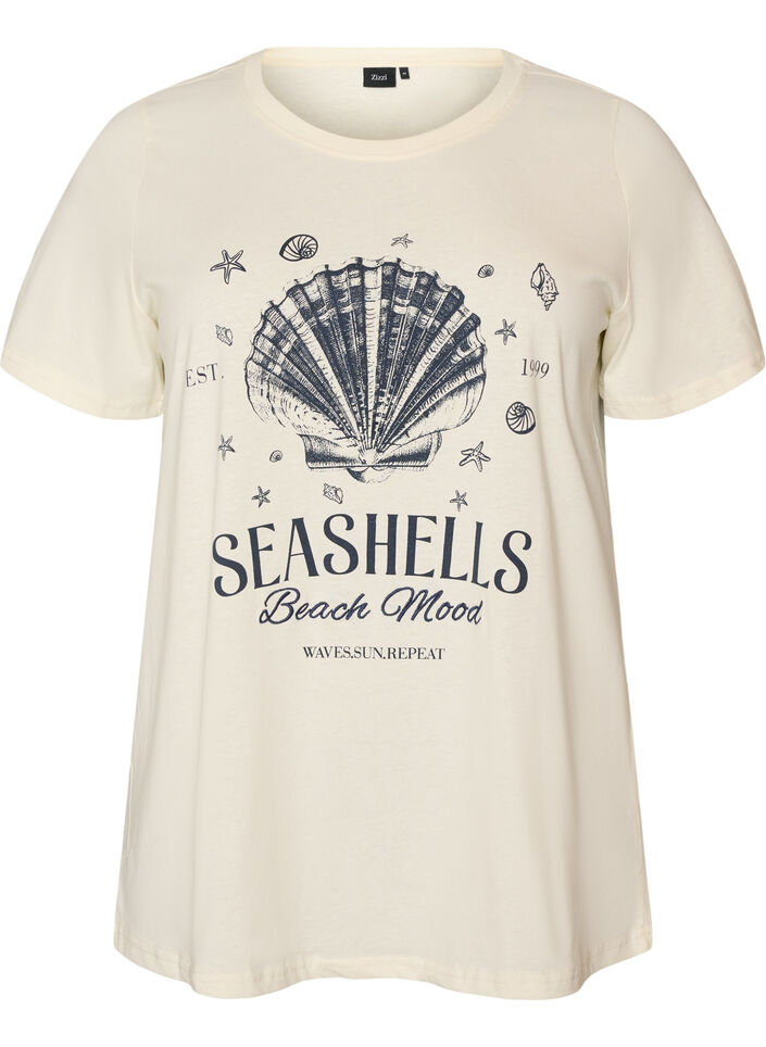 T-shirt en coton avec imprim&eacute;, Vanille, Packshot image number 0