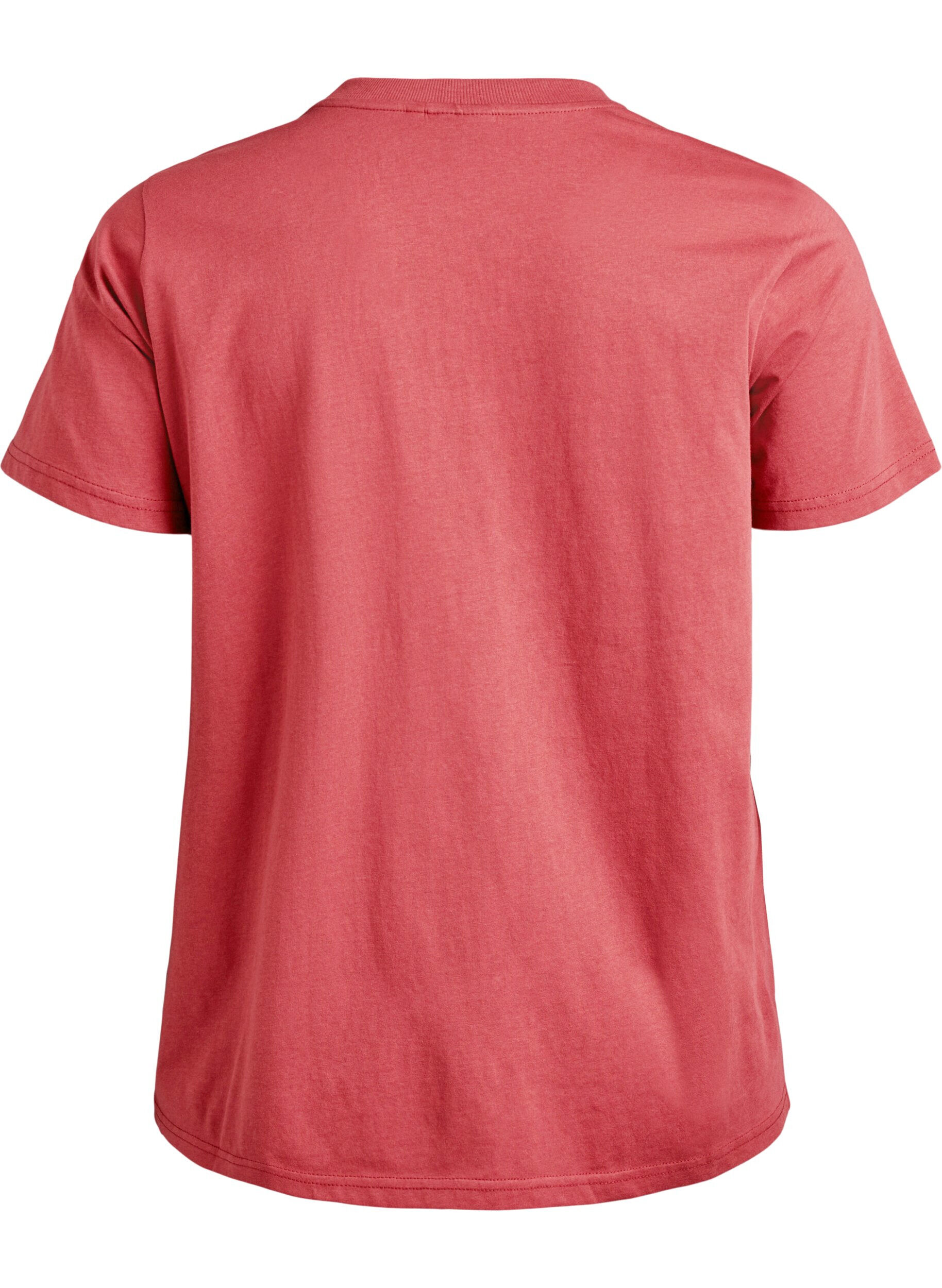 Zizzi T-shirt basique en coton &agrave; col rond, Rouge, Packshot image number 1