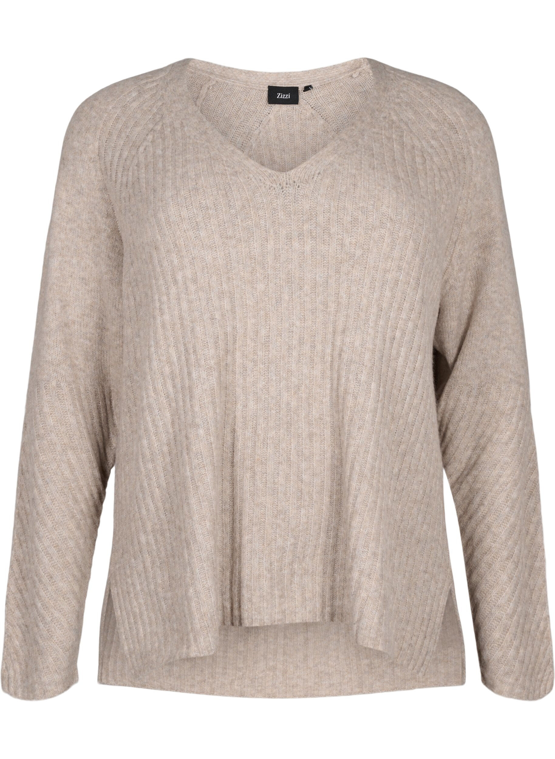 Zizzi Pull en tricot avec fente, Simply Taupe Mel., Packshot image number 0