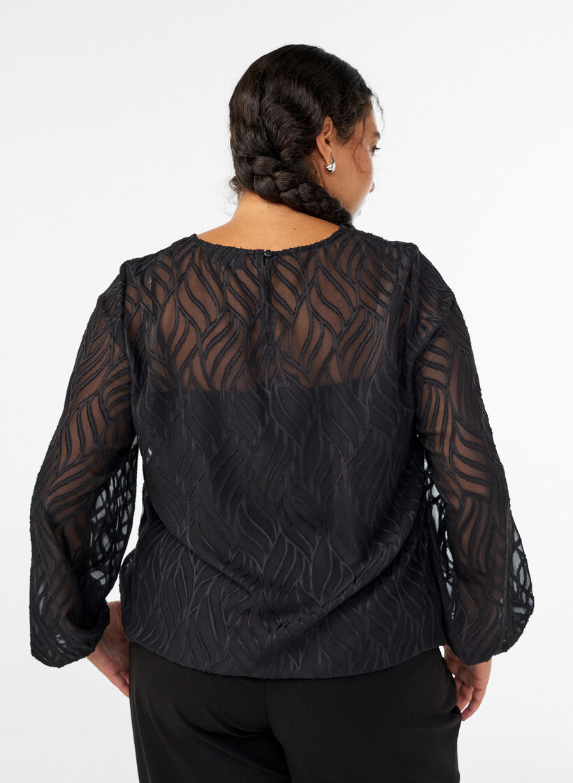 Blouse en mousseline avec un motif textur&eacute;, Noir, Model image number 2