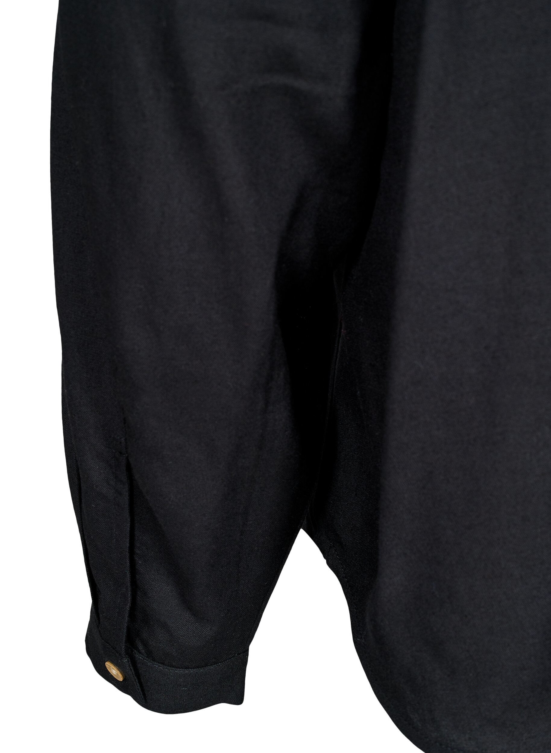 Zizzi Chemise en tissu de lin et viscose &agrave; manches longues, Noir, Packshot image number 3