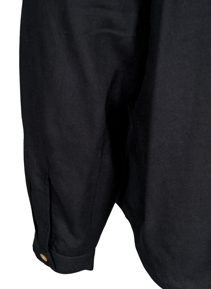 Chemise en tissu de lin et viscose à manches longues, Noir, Packshot image number 3