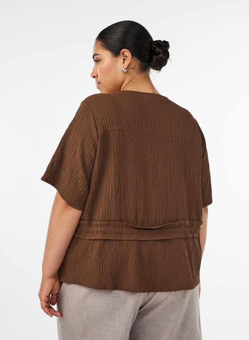 Blouse avec texture et lien &agrave; la taille, Marron, Model image number 2