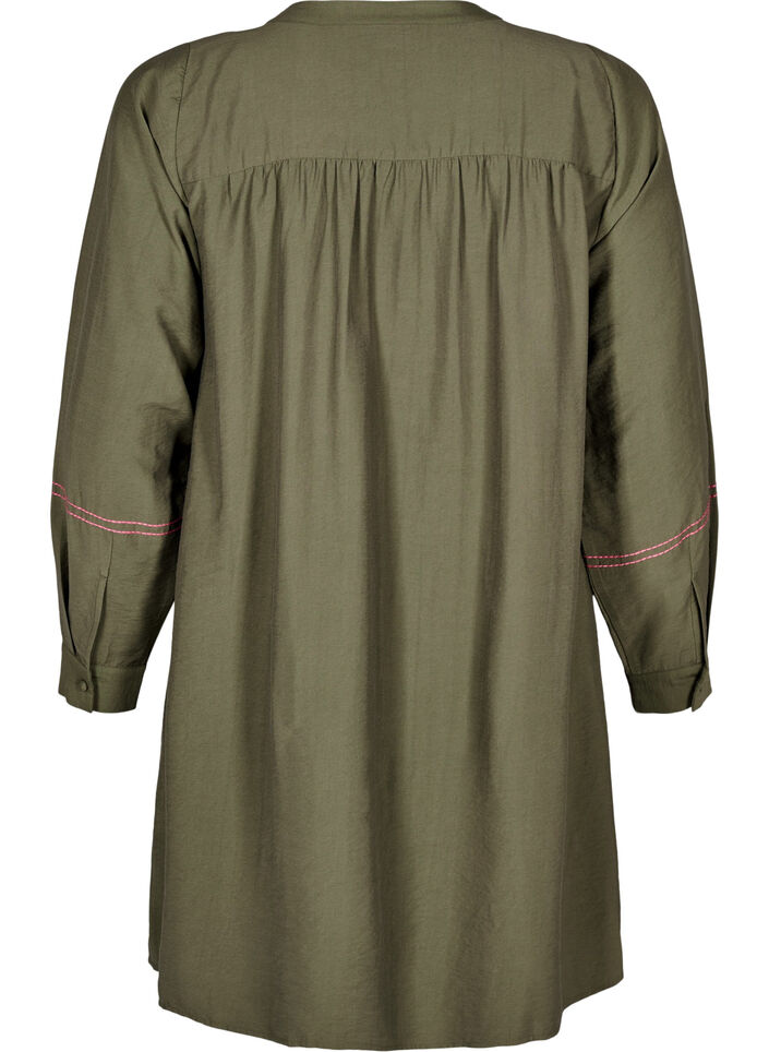 Robe courte avec broderie en contraste, Vert foncé, Packshot image number 1