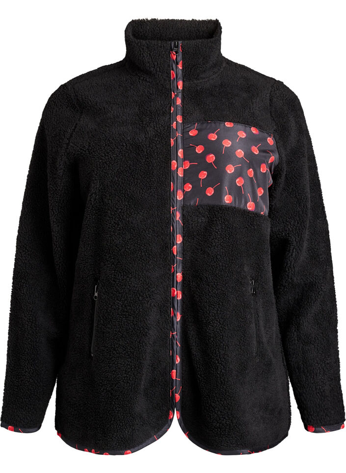 Veste teddy avec d&eacute;tails cerise, Noir, Packshot image number 0