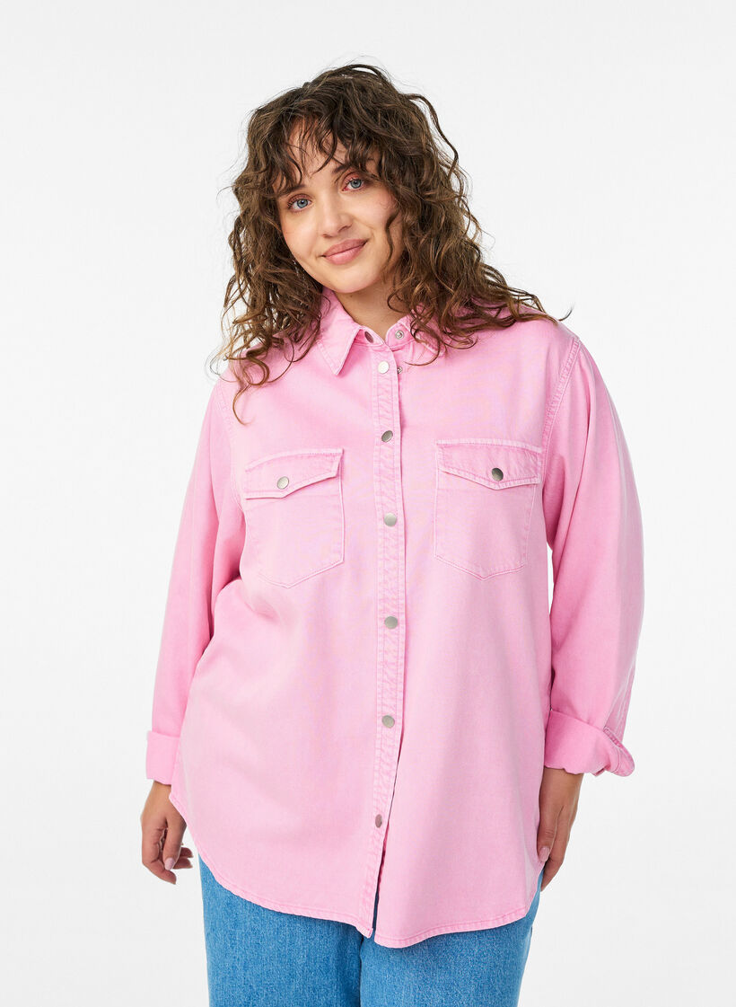 Chemise en jean avec poches poitrine, Rose, Model image number 0