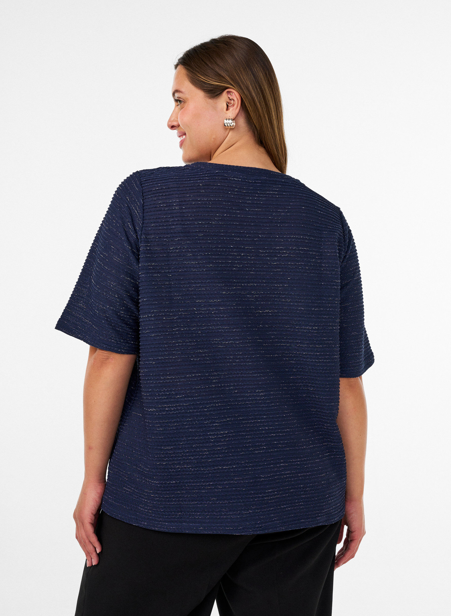 ZizziBlouse textur&eacute;e avec paillettes, Bleu, Model image number 2