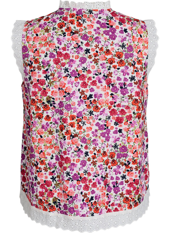 Blouse sans manches en coton avec imprim&eacute; floral et broderie anglaise, Rose, Packshot image number 1