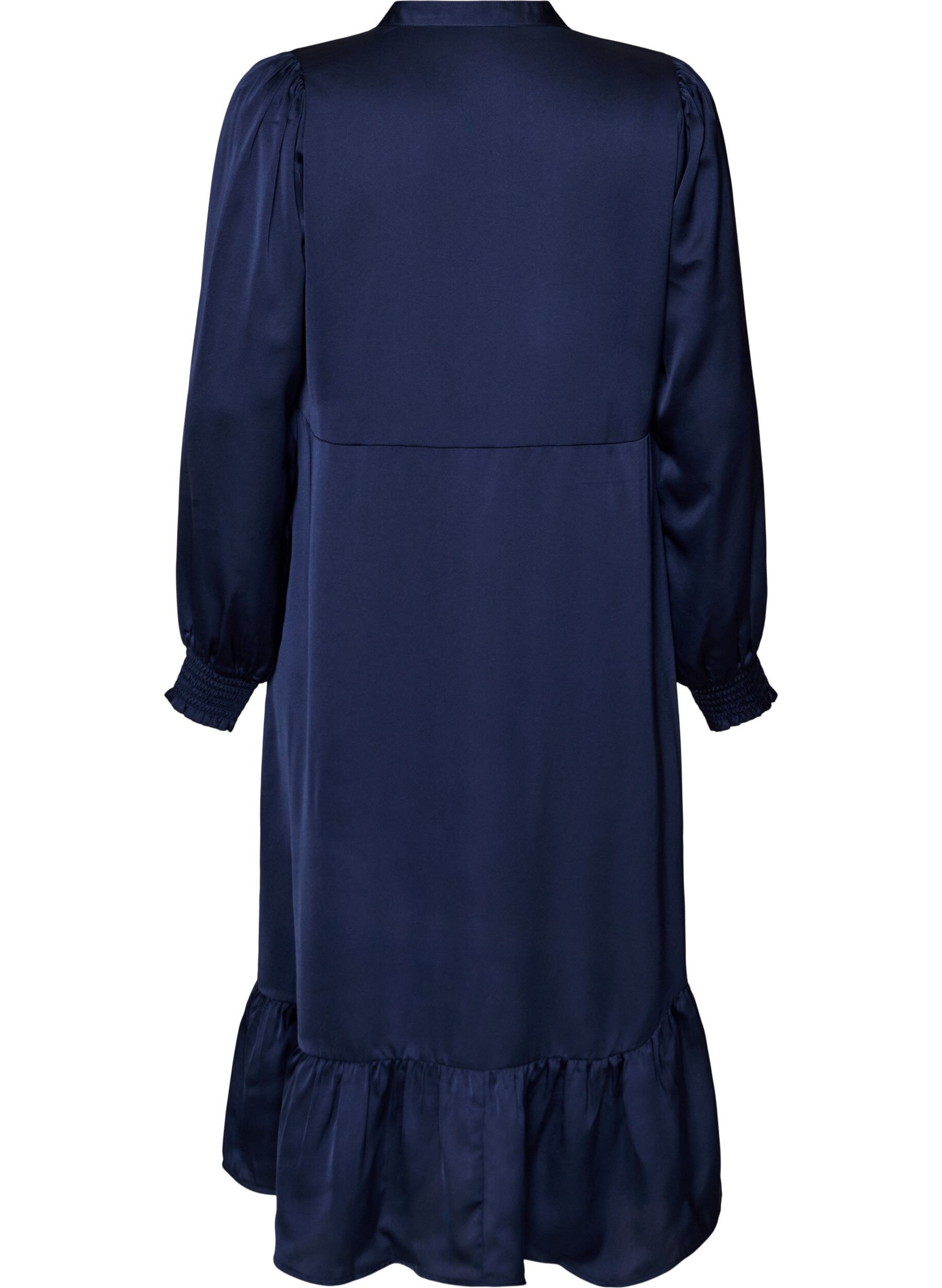 ZizziRobe en satin avec manches longues et col en V, Bleu, Packshot image number 1