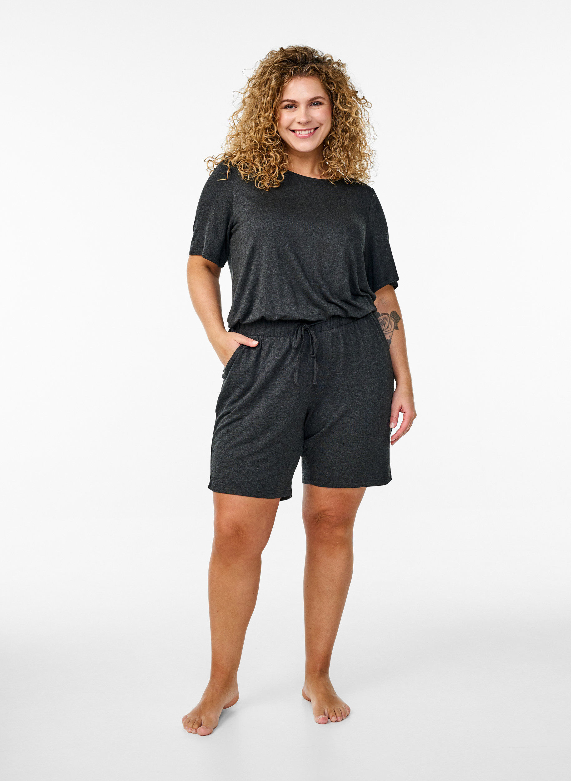 Zizzi Combinaison &agrave; jambes courtes, Gris anthracite, Model image number 1