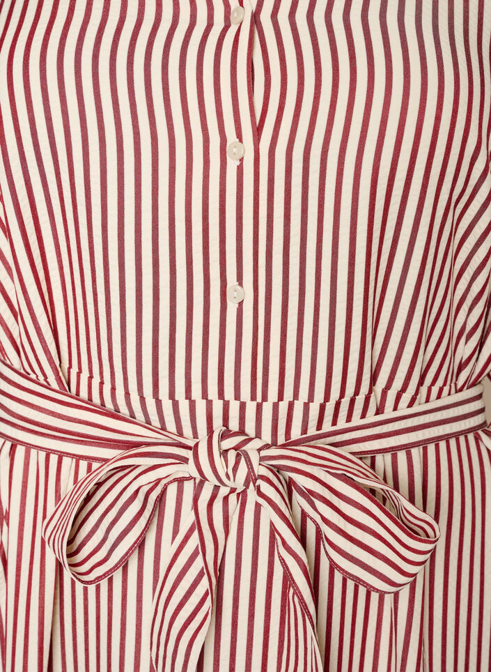 Robe-chemise longue jusqu&rsquo;aux chevilles avec ceinture &agrave; nouer et rayures, Bordeaux, Packshot image number 2