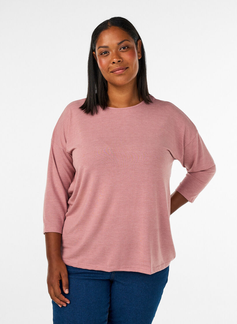 Blouse en jersey avec manches 3/4, Rose poudr&eacute;e, Model image number 0