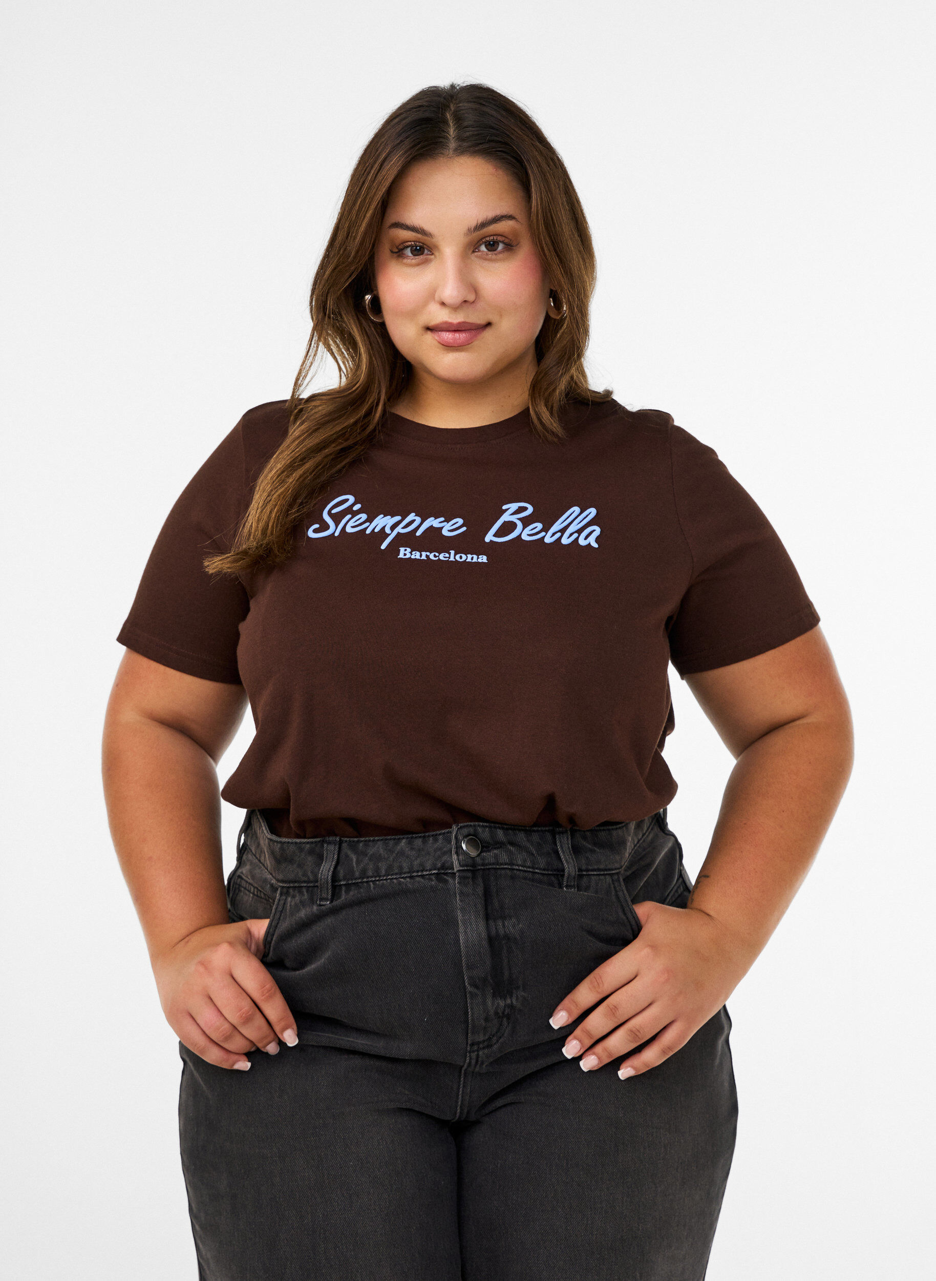 ZizziT-shirt en coton bio avec imprim&eacute;, Marron, Model image number 0