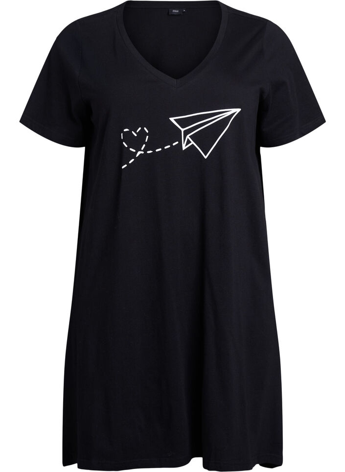 Chemise de nuit en coton biologique et à col en V, , Packshot image number 0