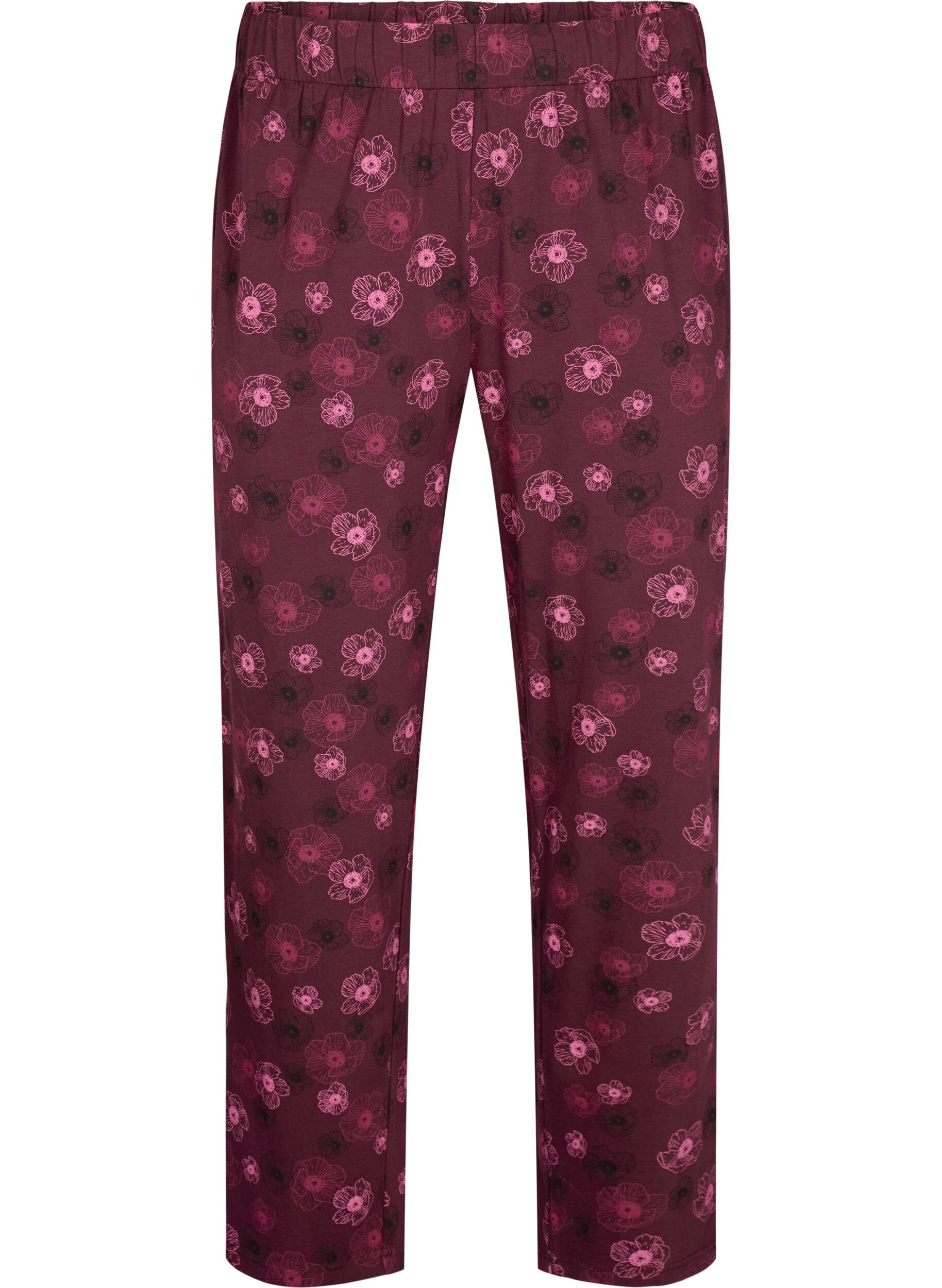 Zizzi Pantalon de pyjama en coton avec imprim&eacute;, Bordeaux fonc&eacute;, Packshot image number 0